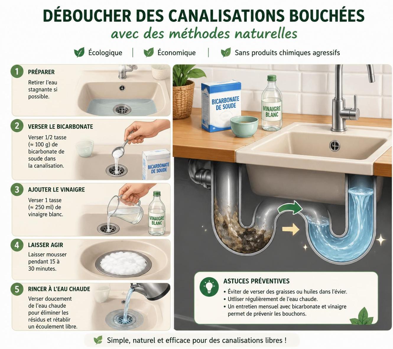d&eacute;couvrez des m&eacute;thodes efficaces pour d&eacute;boucher vos canalisations bouch&eacute;es, avec des solutions naturelles respectueuses de l'environnement et des options chimiques puissantes.