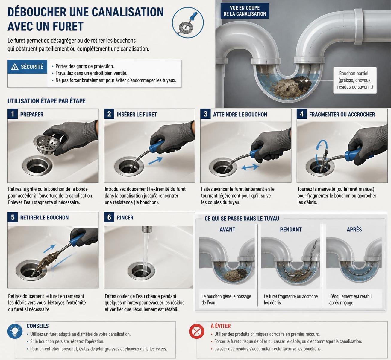 découvrez comment déboucher efficacement vos canalisations avec un furet grâce à notre guide complet d'utilisation, simple et pratique pour tous.