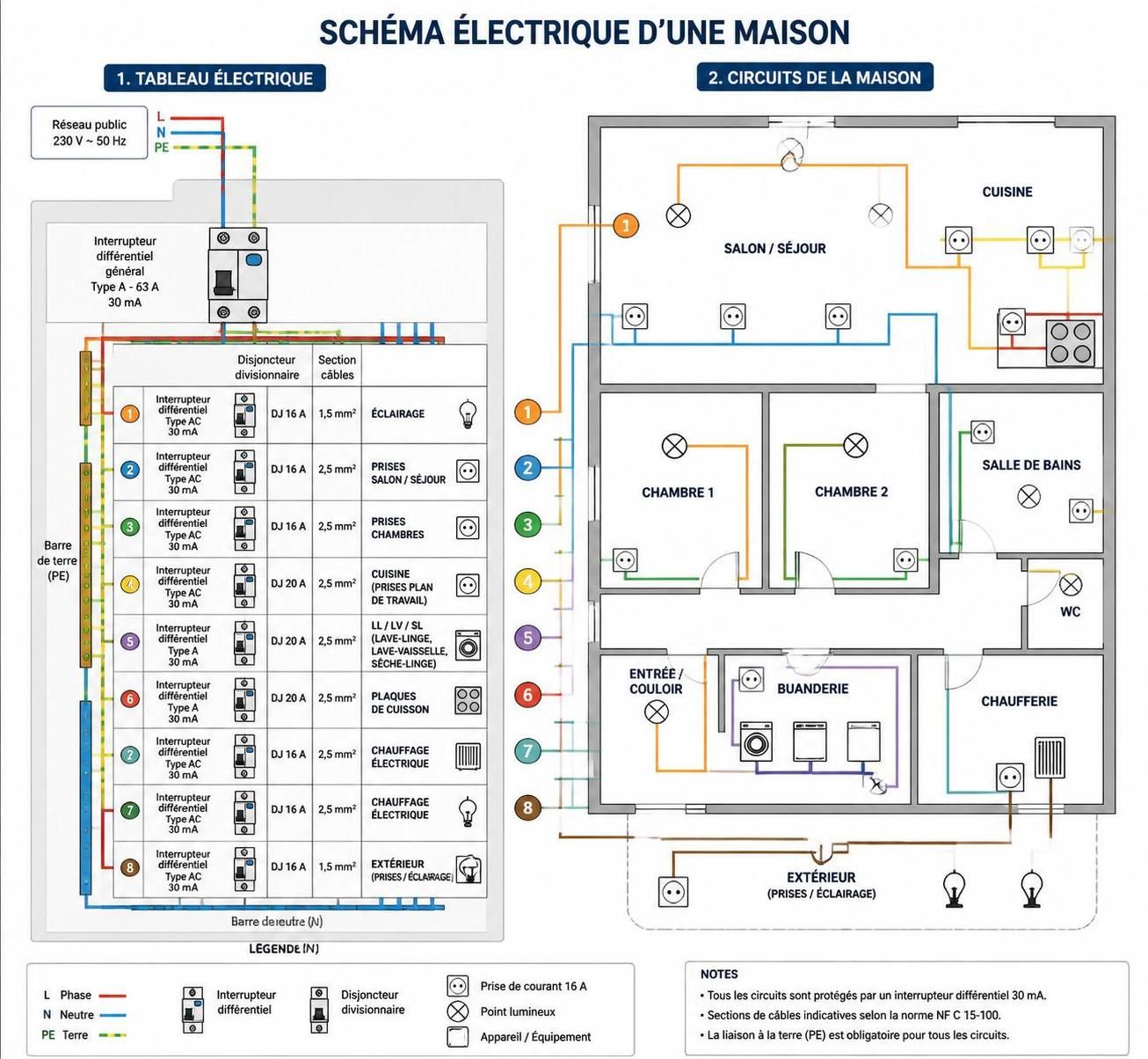 découvrez des exemples de schémas électriques pour chaque pièce de votre maison afin de faciliter vos installations et assurer votre sécurité.